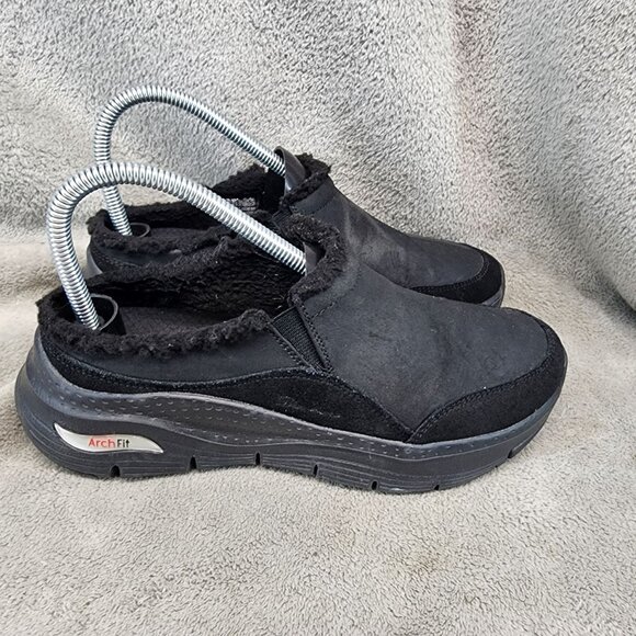 Skechers Shoes Womens 7.5 Black Leather & Textile Arch Fit Slip On Sneaker Clog - Picture 4 of 10